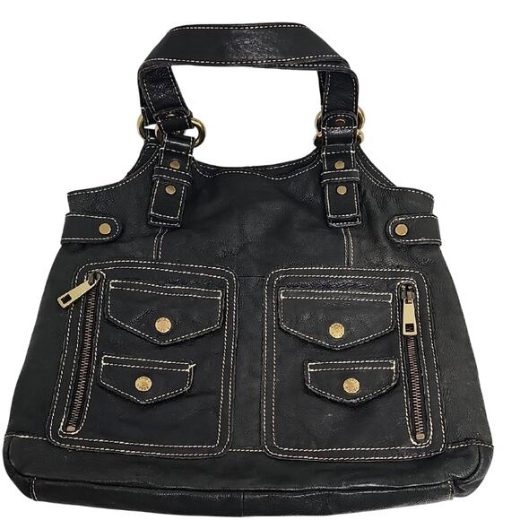 Fossil Vintage Elegant Black Leather Shoulder Bag Purse Handbag Many Compartment - Picture 1 of 11